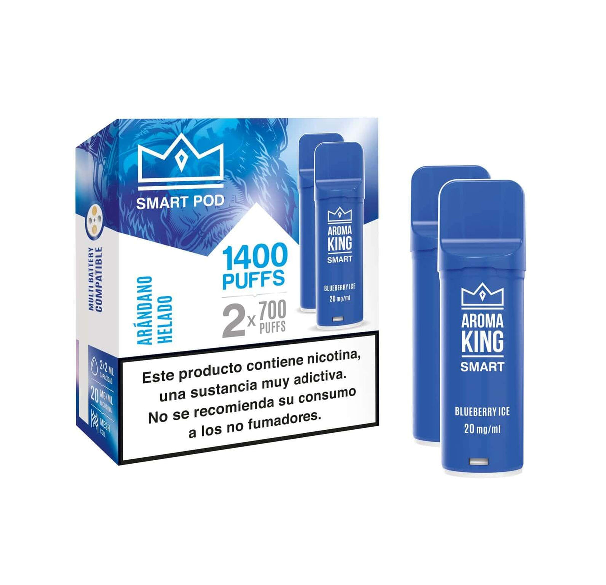 Aroma King Smart Cápsula sabor a Blueberry Ice 20mg 1400 puffs (2x700) con caja y 2 dispositivos