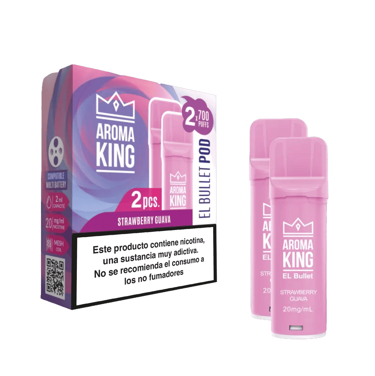 Aroma King Smart Cápsula Strawberry Guava 20mg 1400 puffs (2x700) pack de 2 dispositivos color rosa.