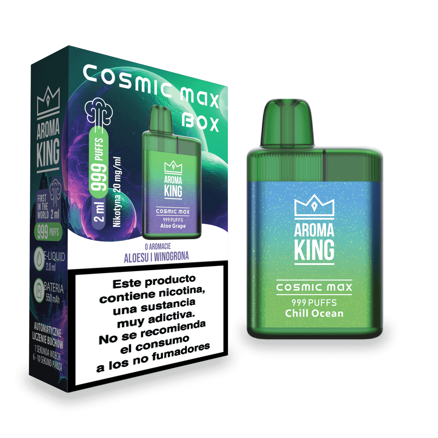 Vapers Desechables Aroma King Cosmic Box Aloe Grape 20 Mg