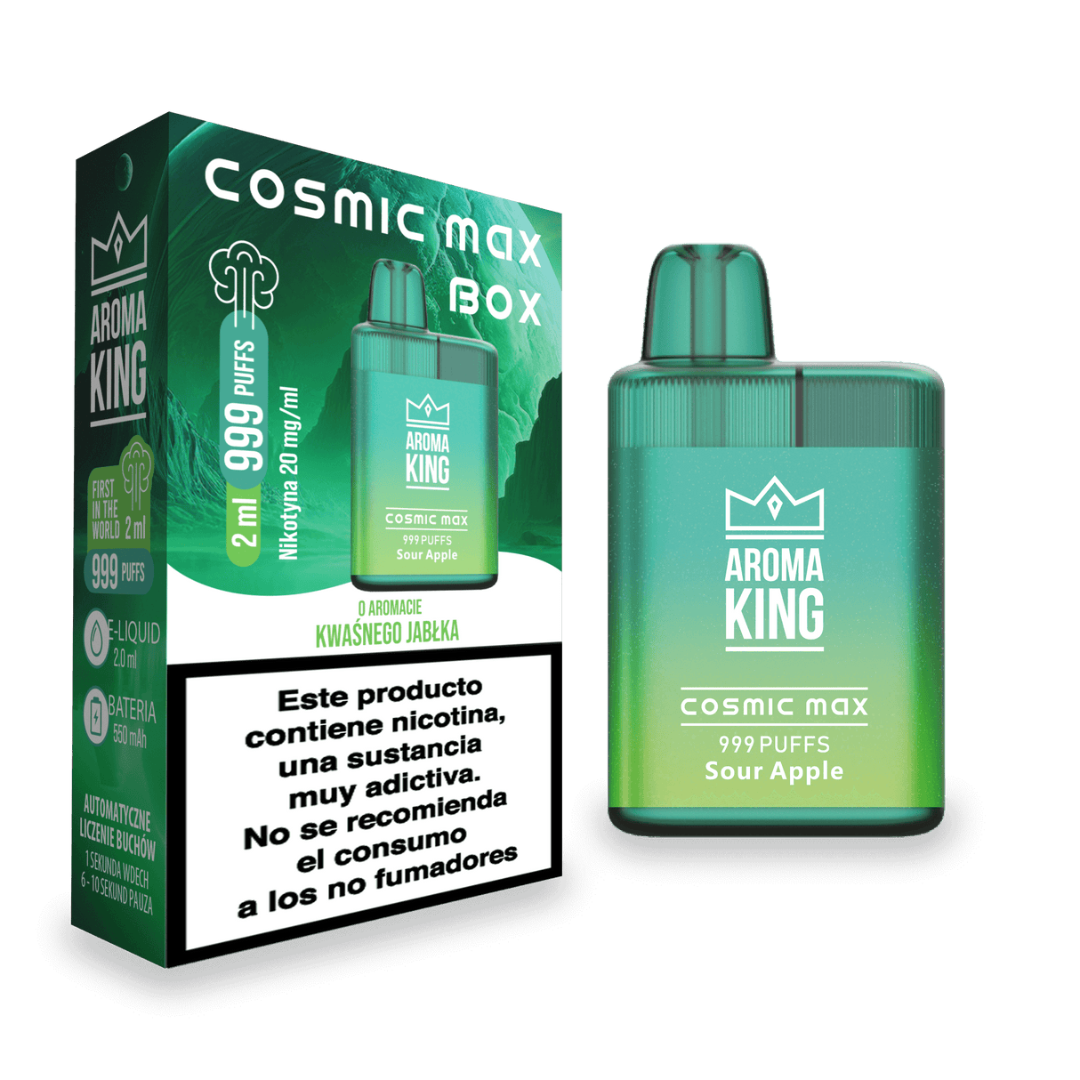 Vapers Desechables Aroma King Cosmic Box Sour Apple 20 Mg