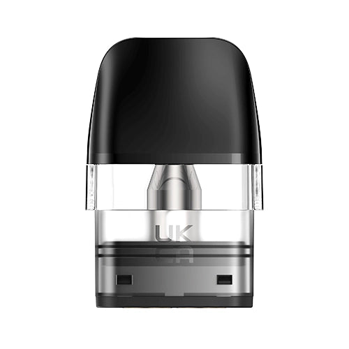 Confezione da 3 cartucce Geekvape Q Pod Top Fill da 2 ml con resistenza da 0,7 ohm, serbatoio trasparente, sistema di riempimento dall'alto e bocchino nero integrato.