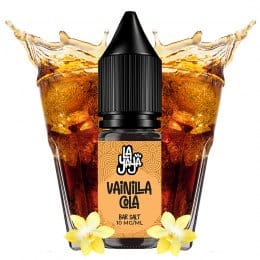 vaping liquid La Yaya Salts Vanilla Cola 10ml with nicotine salts, bottle with a brown design, accompanied by vanilla and soda cola that represent its flavor.