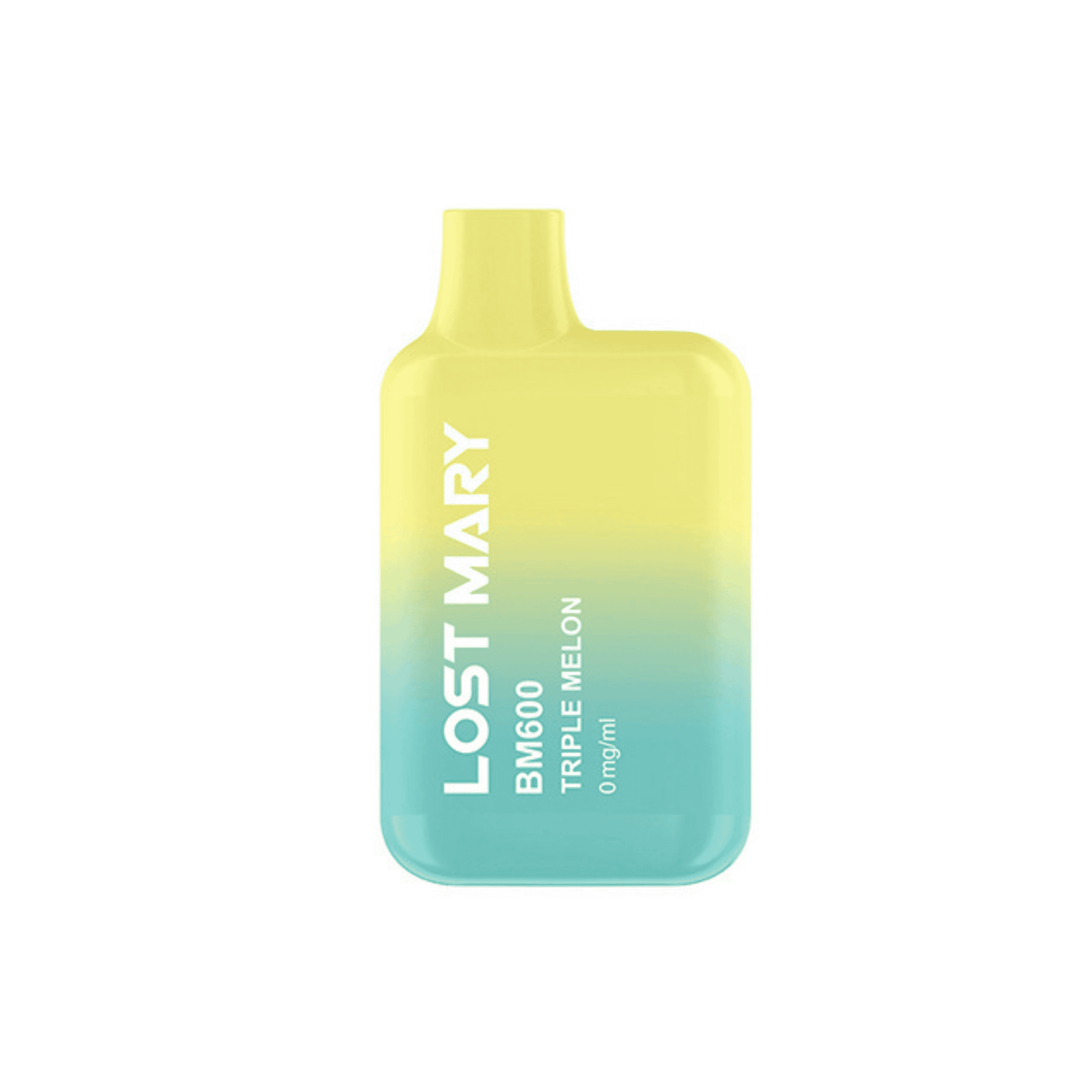 Vaper desechable Lost Mary BM600 Triple Melon sin nicotina, dispositivo compacto con hasta 600 puffs y e-liquid sabor mezcla de melones dulces, diseño ergonómico con boquilla integrada.