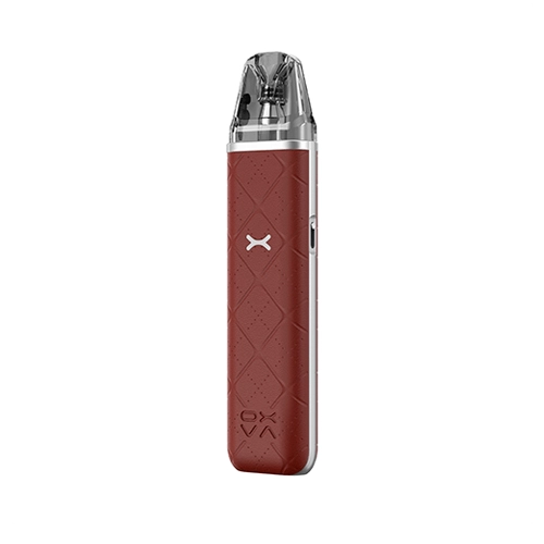 Sigaretta Elettronica Ricaricabile Oxva Kit Xlim Go Pod in rosso con finitura testurizzata, design compatto senza schermo visibile e bocchino trasparente nella parte superiore.