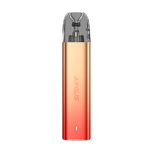 vapoteur rechargeable Voopoo Argus Kit G2 Mini Pod de couleur orange, au design compact et léger, finition métallique, cartouche supérieure transparente