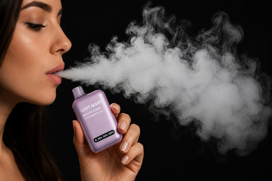 Banner chica vapeando, con humo de fondo