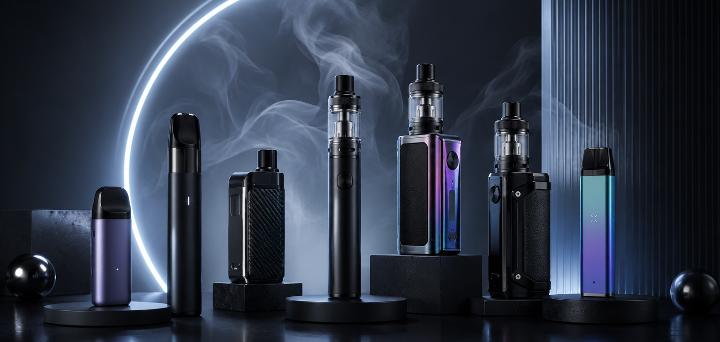 banner de cigarros electronicos en fondo oscuro profesional y minimalista
