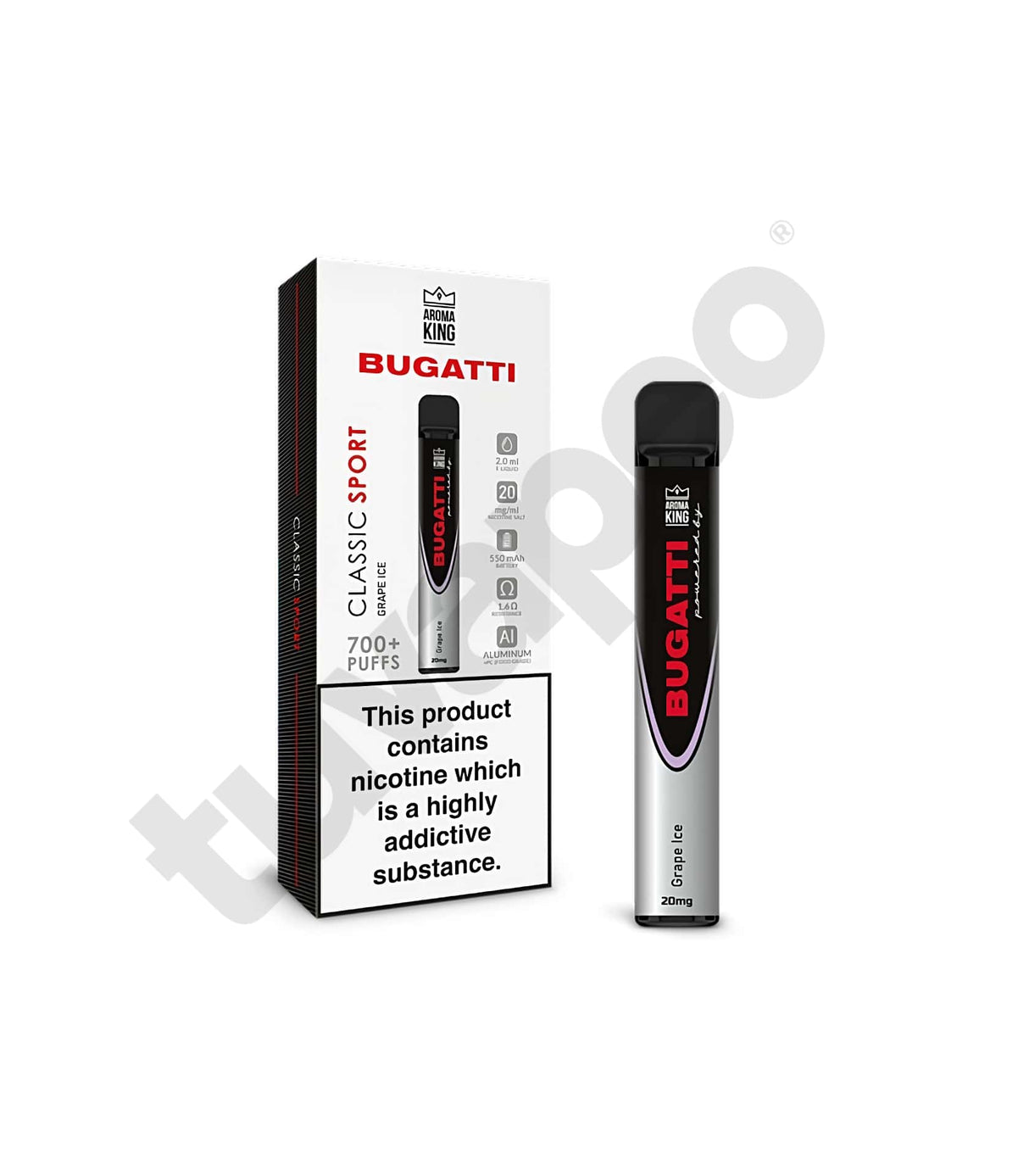 Vapers Desechables Aroma King Bugatti Classic Sport Grape Ice 20mg