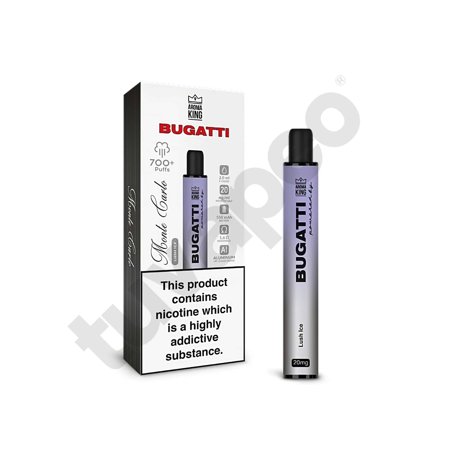 Vapers Desechables Aroma King Bugatti Monte Carlo Lush Ice 20mg