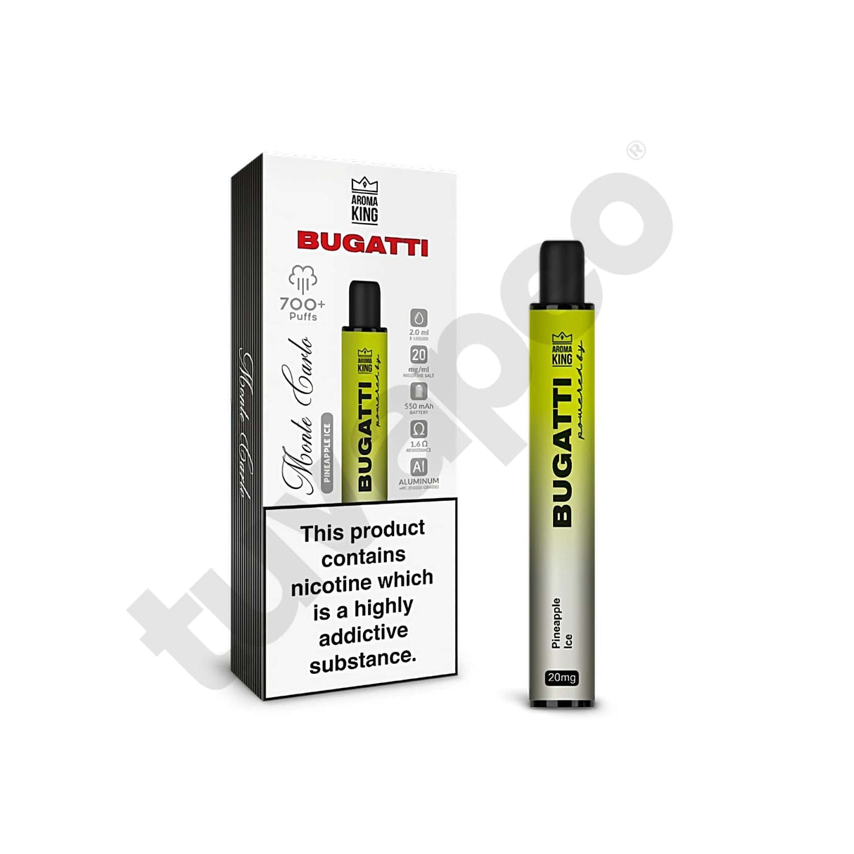 Vapers Desechables Aroma King Bugatti Monte Carlo Pineapple Ice 20mg