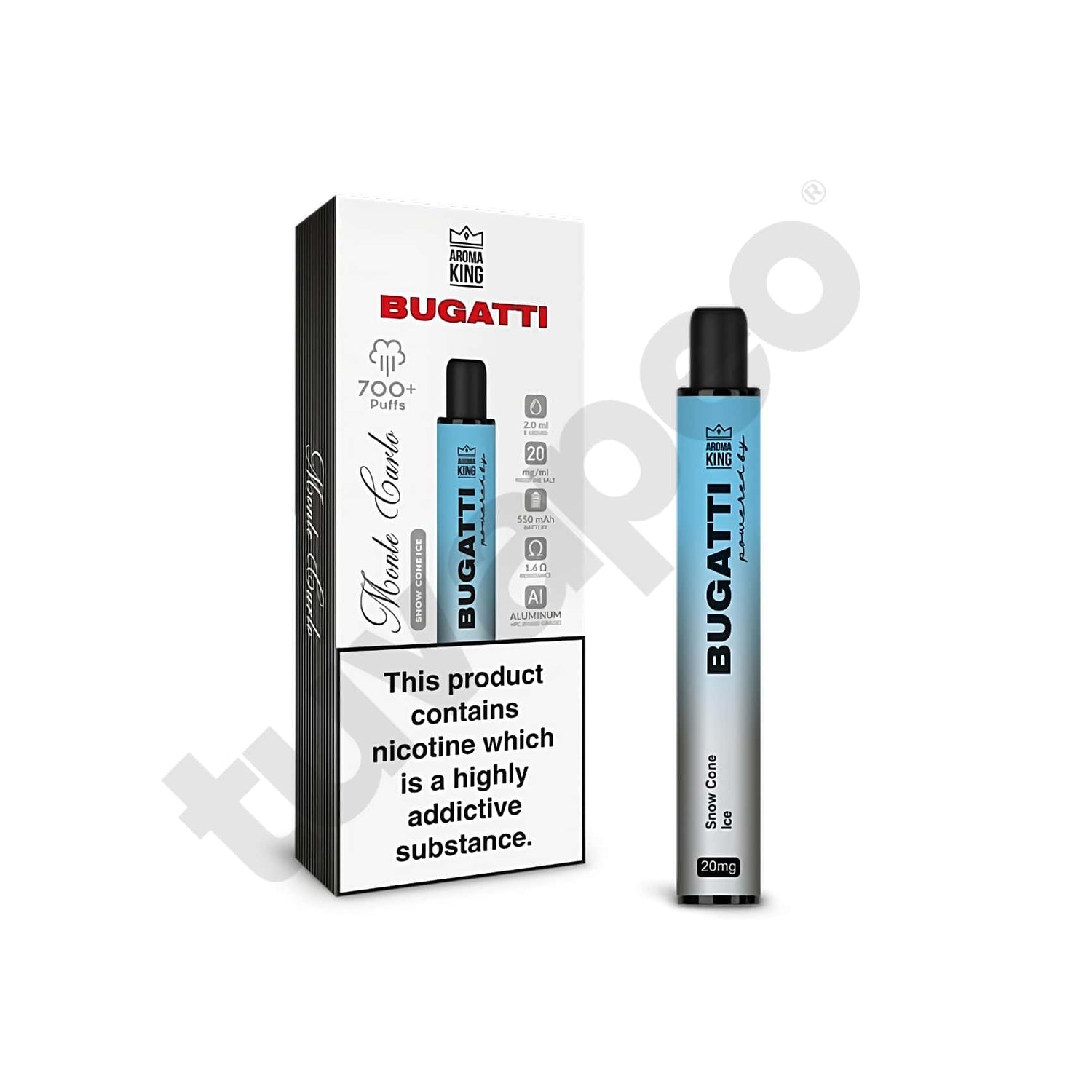 Vapers Desechables Aroma King Bugatti Monte Carlo Snow Cone Ice 20mg