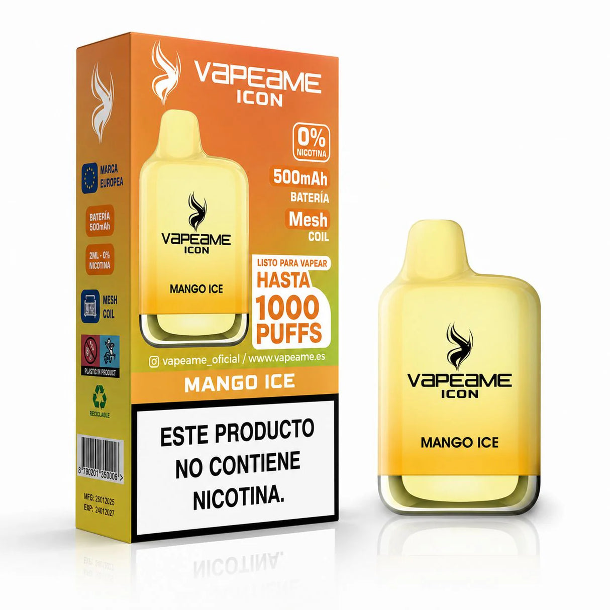 Vaper Desechable Sin Nicotina Vapeame Icon Mango Ice