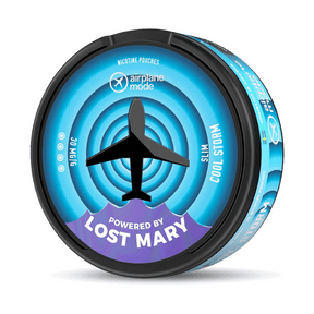 Nicotine Pouches Airplane Mode by Lost Mary Cool Storm, nicotine pouches Fresh mint flavor with an intensely refreshing effect for oral use without smoke or steam, slim format in a compact 30 mg/g can with a blue design inspired by sensations of freshness.