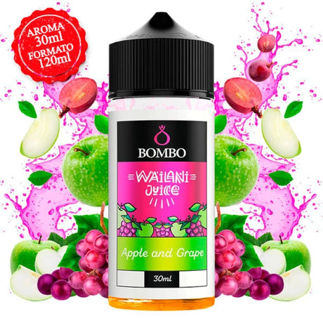 Wailani Juice by Bombo Apple and Grape flacon d'arôme longfill de 30 ml (format 30/120 ml), au design fruité qui évoque la pomme et le raisin.