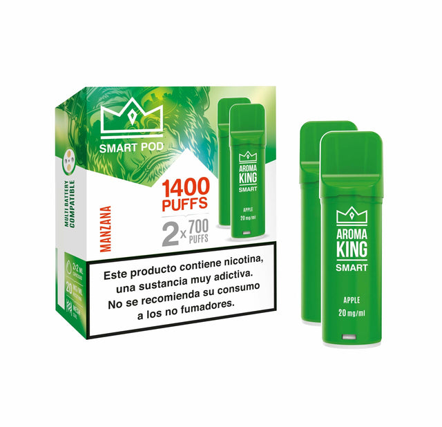 Aroma King Smart Cápsula sabor Apple 20 mg/ml 1400 puffs (2x700), dispositivo verde con caja original.