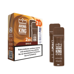 Vaper Aroma King EL Bullet Pod sabor Coffee Ice 20mg/mL 1400 puffs (2x700), pack de 2 cápsulas marrones