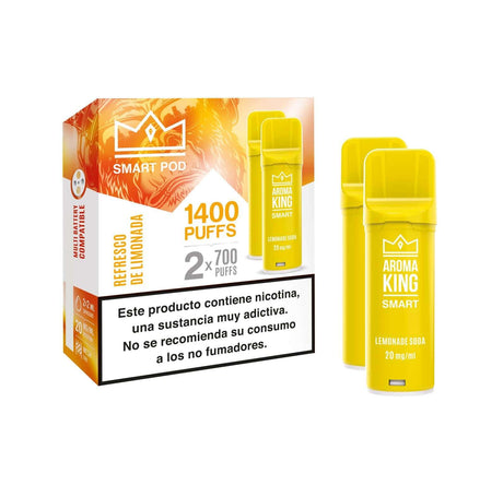 Vaper Aroma King Smart sabor Lemonade Soda 20mg/mL 1400 puffs (2x700), pack de 2 cápsulas amarillas.