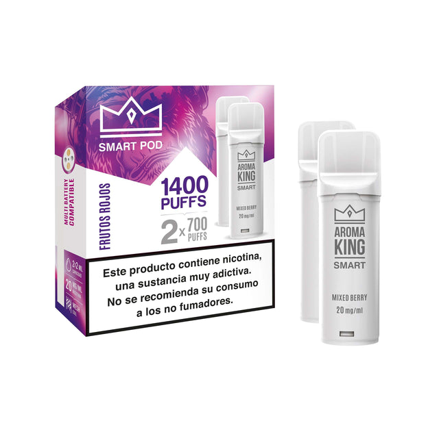 Aroma King Smart Cápsula Mixed Berry 20mg 1400 puffs (2x700) pack de 2 dispositivos color blanco.
