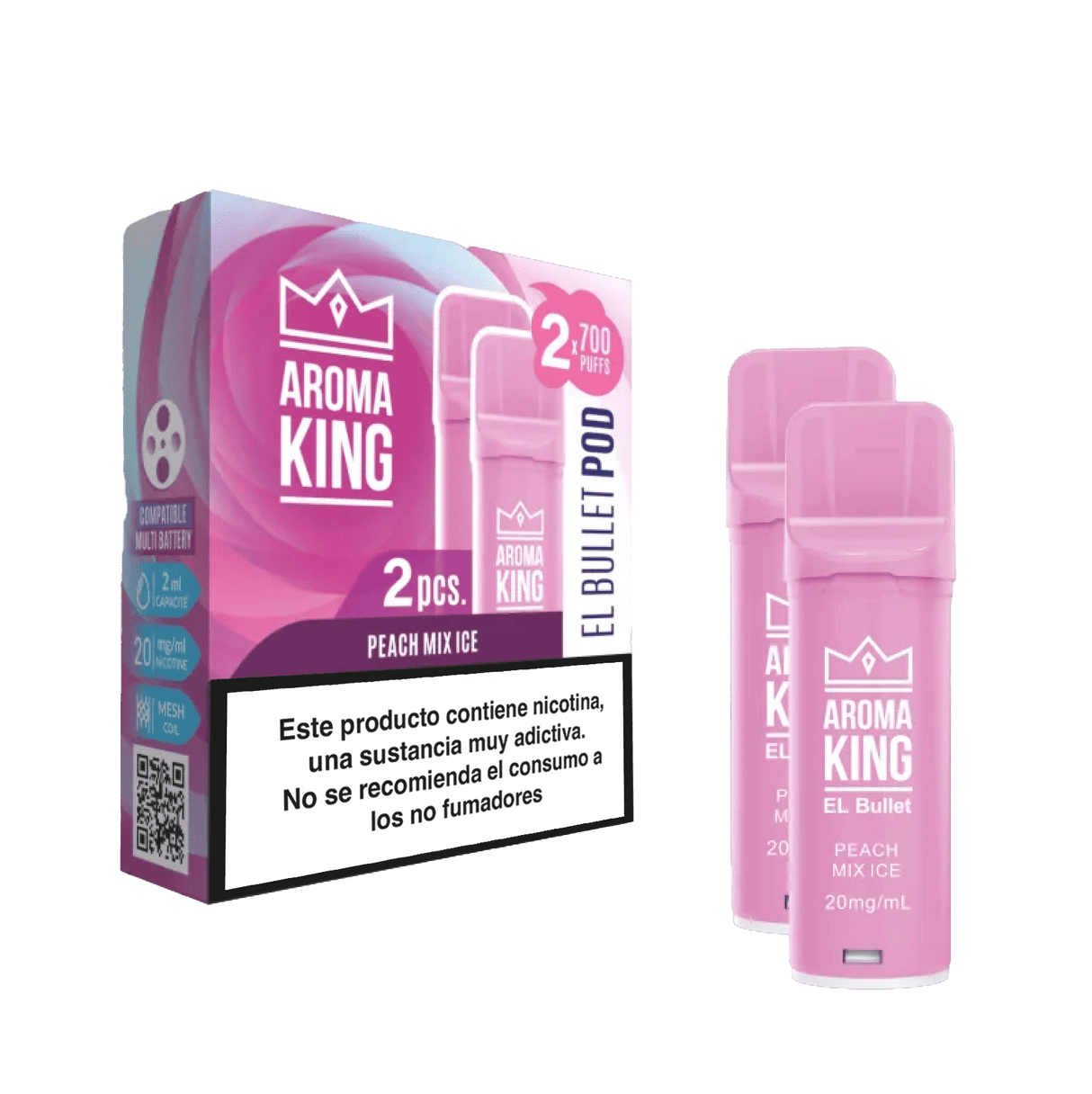 Aroma King Smart Cápsula Peach Mix Ice 20mg 1400 puffs (2x700) pack de 2 dispositivos color rosa.