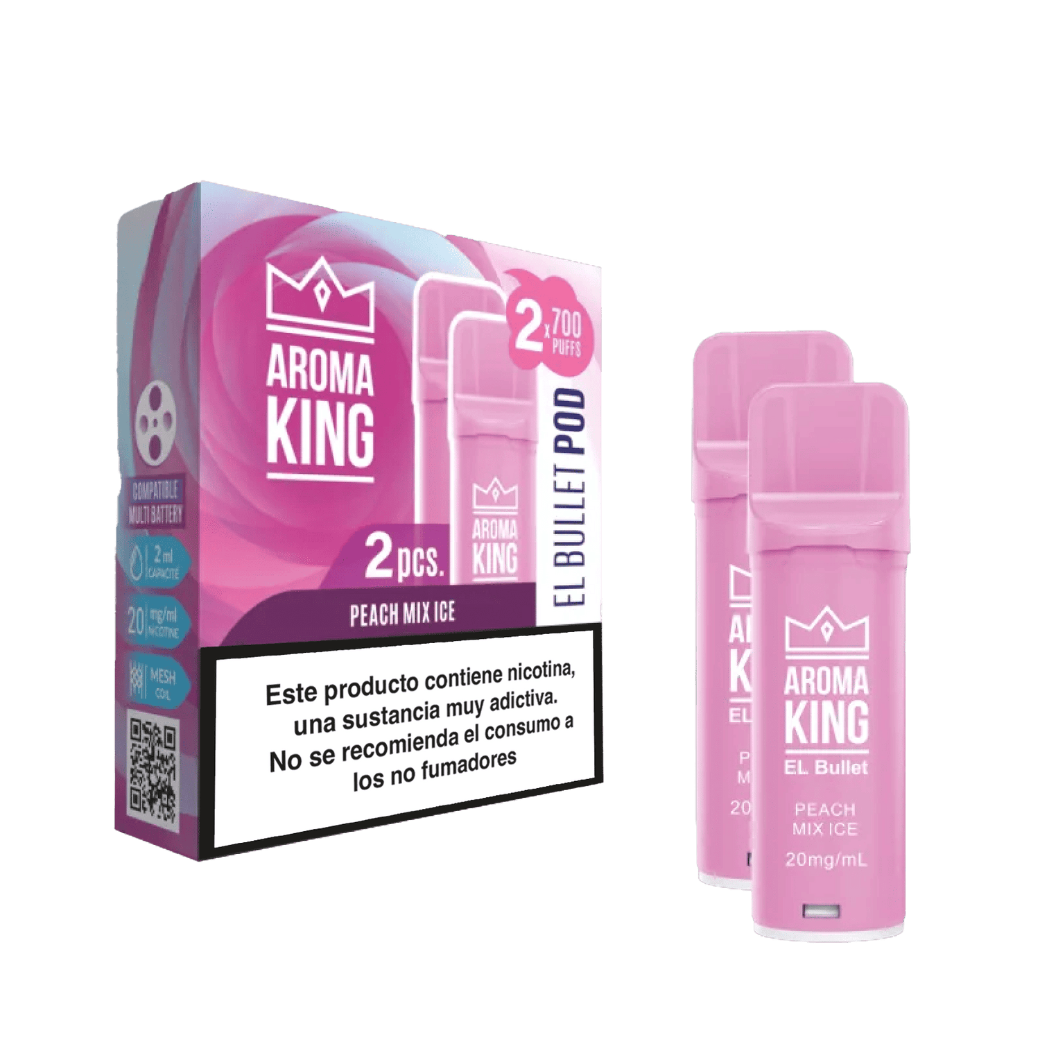 Aroma King Smart Cápsula Peach Mix Ice 20mg 1400 puffs (2x700) pack de 2 dispositivos color rosa.