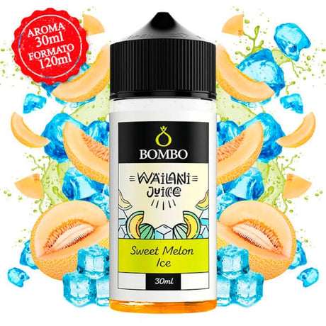 Wailani Juice by Bombo Sweet Melon Ice longfill aroma bottle of 30 ml (30/120 ml format), with a refreshing design that evokes sweet melon with a cold effect.