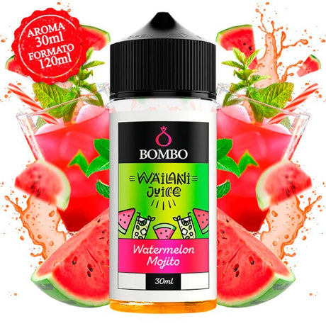 30 ml longfill Wailani Juice by Bombo Watermelon Mojito aroma bottle (30/120 ml format), with a refreshing design that evokes watermelon, lime and mint.