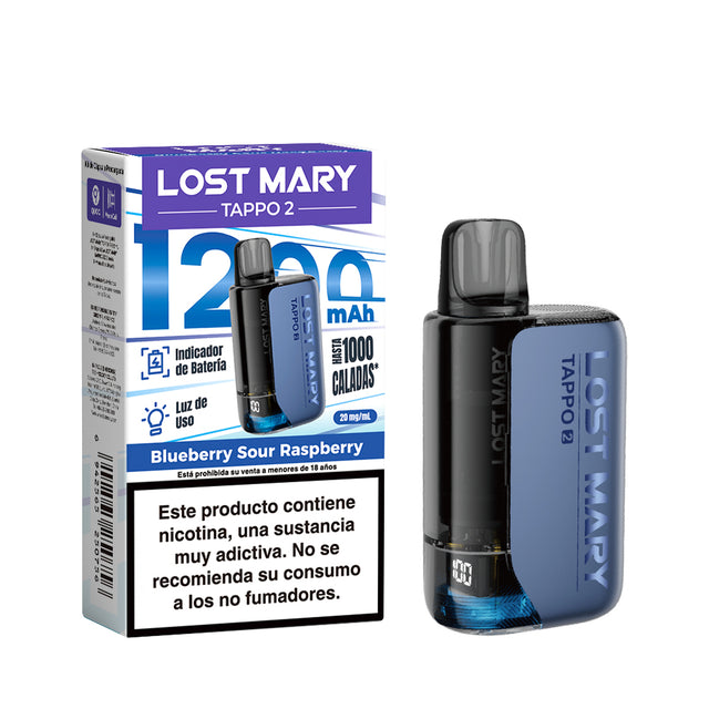 Lost Mary TAPPO 2 sabor Blueberry Sour Raspberry con batería recargable de 1200 mAh