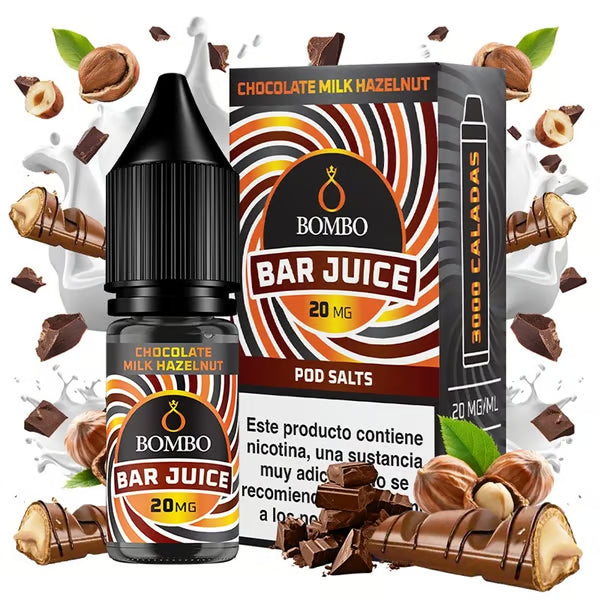 bottiglia di liquido elettronico Bombo Bar Juice Cioccolato Al Latte Nocciola 10 ml, dal design dolce che evoca il cioccolato al latte e la nocciola.