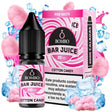 bottiglia di liquido elettronico Bombo Bar Juice Zucchero filato da 10 ml con etichetta sui toni del rosa, insieme alla sua scatola, accompagnato da zucchero filato che evoca un sapore dolce, leggero, di tipo giusto.