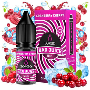 e-liquid bottle Bombo Bar Juice Cranberry Cherry 10 ml, with a fruity design that evokes blueberries and cherry.