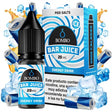 e-liquid bottle Bombo Bar Juice 10 ml Energy Drink Ice with a blue label, along with its box, accompanied by ice and elements that evoke an energy drink, suggesting an intense, sweet and refreshing flavor.
