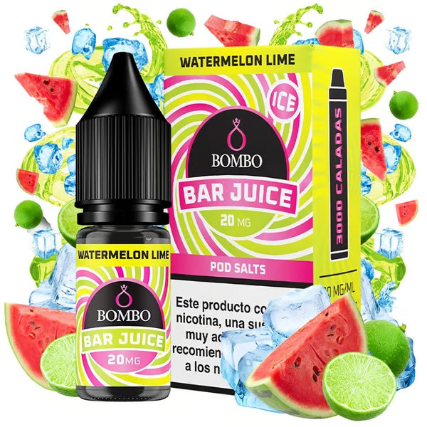 Botella de e-liquid Bombo Bar Juice sabor Watermelon Lime de 10 ml, con diseño fresco que evoca sandía y lima.