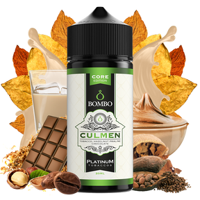 Botella de aroma Bombo Culmen Platinum Tobaccos de 20 ml (formato 20/120 ml), con diseño elegante en tonos beige y verde, que representa un sabor de tabaco con matices intensos, dulces y ligeramente tostados de la gama Platinum Tobaccos.