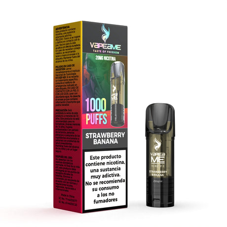 Capsule Vapeame To Revive Strawberry Banana x1, rechargeable vape pod with strawberry and banana flavor e-liquid with sweet and fruity mix, 2 ml capacity, 20 mg/ml of nicotine and up to 1000 puffs, presented together with its original box.