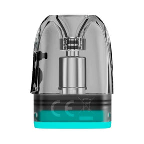 Cartuccia Voopoo Argus Top Fill (confezione da 3 unità), con design trasparente che permette di vedere l'interno, sistema di riempimento superiore e base turchese compatibile con i dispositivi Argus.