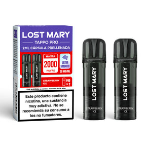 Cartouche x2 Lost Mary Tappo Strawberry – Pods préremplis compatibles avec les appareils Lost Mary Tappo / Tappo Air / Tappo Pro, à la saveur de fraise douce et juteuse, offrant une expérience douce, équilibrée et très aromatique.