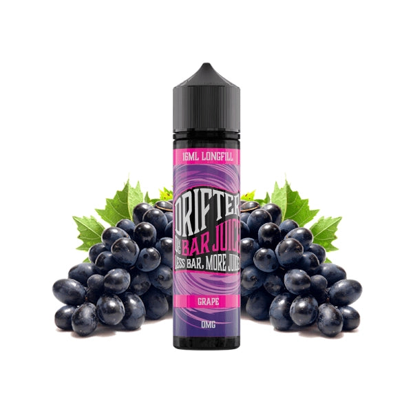 Scent Drifter Bar Juice Grape 16 ml in longfill format, bottle with a purple label next to grapes that represent its flavor.
