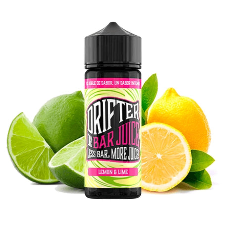 Profumo Drifter Bar Succo Lemon Lime 24 ml in formato longfill, bottiglia con etichetta dai toni agrumati insieme a limone e lime che ne rappresentano il sapore.