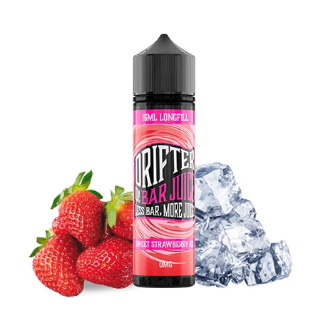 Scent Drifter Bar Juice Sweet Strawberry Ice 16 ml in longfill format, bottle with a red label next to strawberries and ice that represent its flavor.