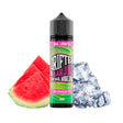 Parfum Drifter Bar Jus Watermelon Ice 16 ml en format longfill, bouteille avec une étiquette verte à côté de la pastèque et de la glace qui représentent sa saveur.