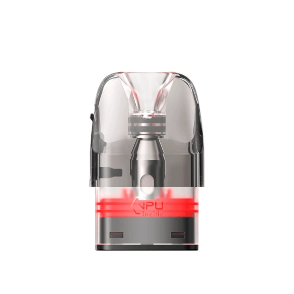 Pack de 3 cartuchos Geekvape Q Pod Side Fill de 2 ml con depósito transparente, sistema de rellenado lateral y base con detalles en rojo.