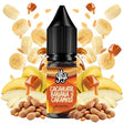 liquide de vapotage La Yaya Salts Cacahuète, Banane et Caramel 10ml aux sels de nicotine, flacon au design dans les tons marron et jaune, accompagné de cacahuète, banane et caramel qui représentent sa saveur.