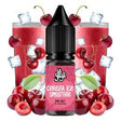 vaping liquid La Yaya Salts Cherry Ice Smoothie 10ml with nicotine salts, bottle with a red design, accompanied by cherries and ice cubes that represent its smoothie-type flavor.
