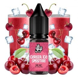vaping liquid La Yaya Salts Cherry Ice Smoothie 10ml with nicotine salts, bottle with a red design, accompanied by cherries and ice cubes that represent its smoothie-type flavor.