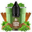 vaping liquid La Yaya Salts Chlorophyll Cinnamon 10ml with nicotine salts, bottle with a design in green and brown tones, accompanied by green leaves and cinnamon that represent its flavor.