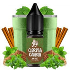 vaping liquid La Yaya Salts Chlorophyll Cinnamon 10ml with nicotine salts, bottle with a design in green and brown tones, accompanied by green leaves and cinnamon that represent its flavor.