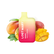 Vaper desechable Lost Mary BM600 Triple Mango 20 mg/ml, dispositivo compacto con hasta 600 puffs y e-liquid sabor mango tropical intenso, diseño en degradado amarillo y rosa con boquilla integrada y presentación visual con mangos que representan el sabor del producto.