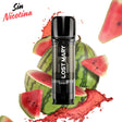 Lost Mary Tappo Air Watermelon Capsule Without Nicotine (Pack 2): pre-filled capsules compatible with devices Lost Mary Tappo Air, with a sweet and refreshing watermelon flavor, designed to offer a smooth vaping experience without nicotine (0 mg). Each capsule contains 2 ml of e-liquid and offers approximately up to 600 puffs, and includes 2 capsules per pack for quick and convenient replacement.