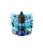 Líquido para vapeo Magnum Vape Salt Blue Razz Ice 10ml, botella con diseño colorido acompañada de frambuesa azul y cubitos de hielo que representan su sabor afrutado y refrescante.