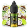 Líquido para vapeo Magnum Vape Salt Coco Lime Ice 10ml, botella con diseño colorido acompañada de coco, lima y cubitos de hielo que representan su sabor tropical y refrescante.